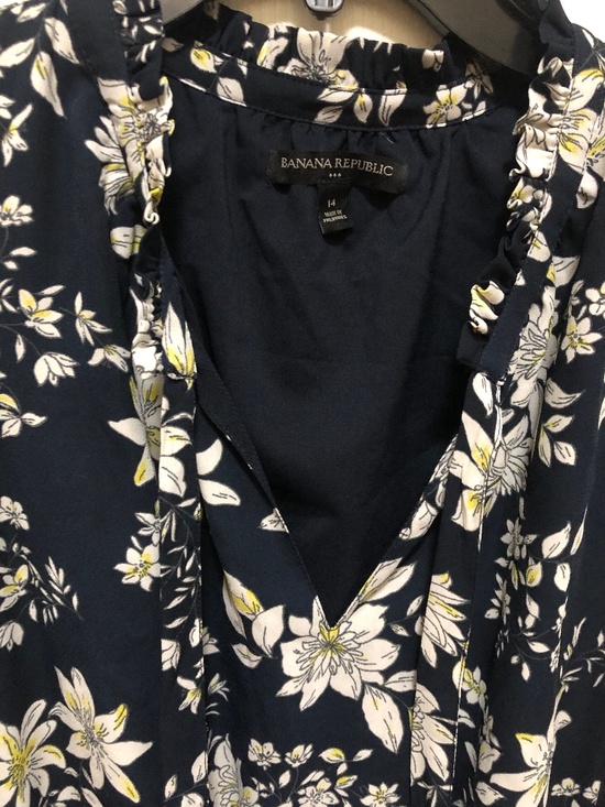 Banana Republic Dresses & Skirts - Banana Republic Size 14 floral dress navy blue white yellow tie neck ruffle